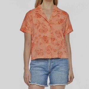 a.n.a Womens Short-Sleeve Boxy Fit Button-Up Beane Floral Shirt,Size 0X